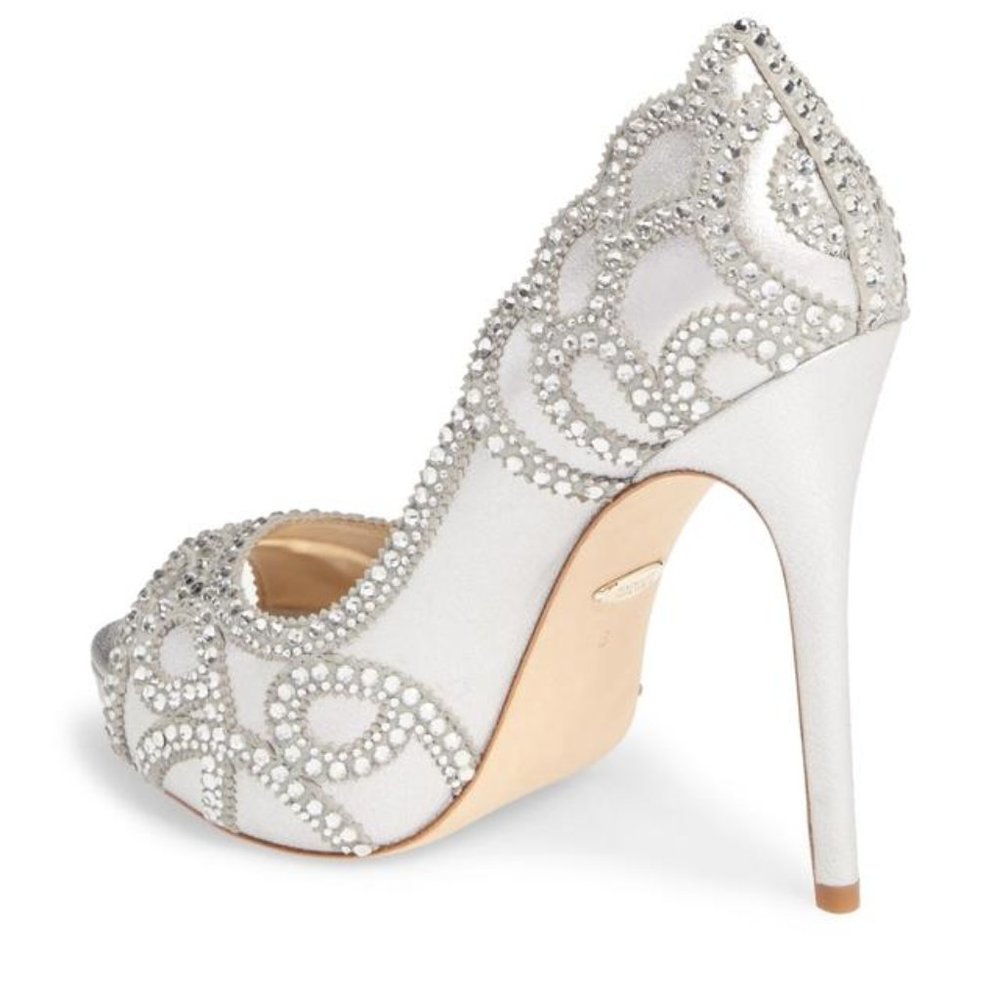 Badgley Mischka Karma Ii Embellished Shimmer-suede Pump Platforms - Picture 4 of 13